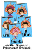 Celebrate at your Circus party with these personalized party favors that your guests will love to take home and use.  These custom notebooks feature your favorite Greatest Showman characters with your guests' names in a matching font.