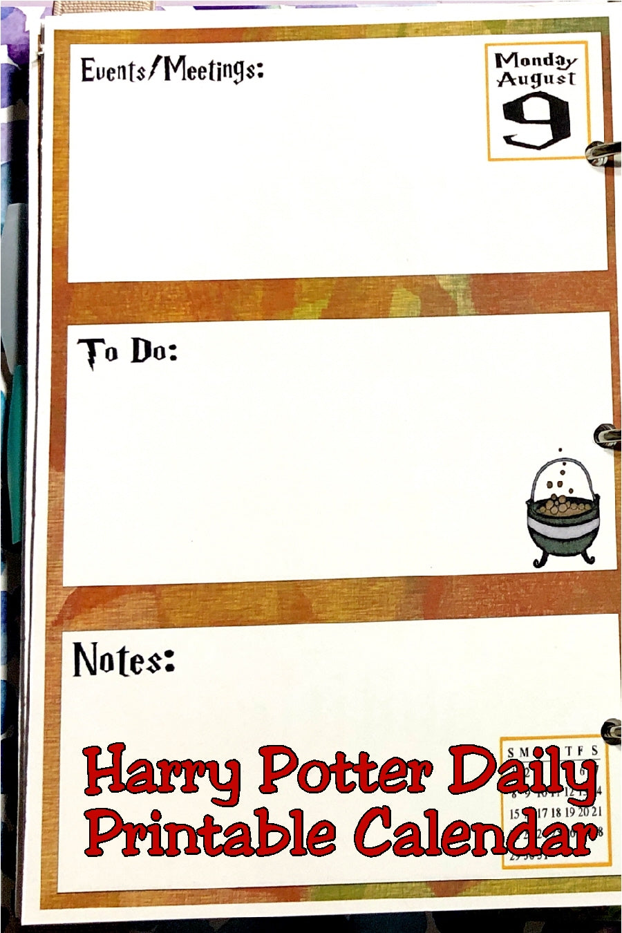 Harry Potter Printable Daily Calendar Planner – DIY Party Mom for Free Harry Potter Planner Printables