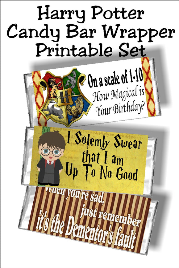 Get 10 fun Harry Potter candy bar wrapper printables, plus all future Harry Potter wrappers at one great price perfect for your Harry Potter parties, Harry Potter cards, and Harry Potter treats. #harrypotterparty #candybarwrappers #harrypotterbirthday
