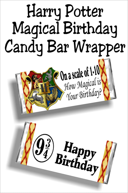 Wish your friends a magical birthday with this fun Harry Potter candy bar wrapper. This candy bar printable is the perfect card and gift in one for a Harry Potter party. #harrypotterbirthdaycard #harrypottercandybarwrapper #hogwarts
