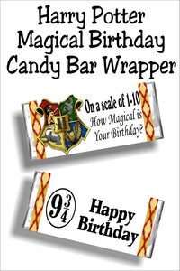 Wish your friends a magical birthday with this fun Harry Potter candy bar wrapper. This candy bar printable is the perfect card and gift in one for a Harry Potter party. #harrypotterbirthdaycard #harrypottercandybarwrapper #hogwarts
