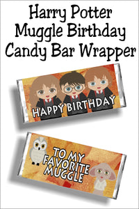 Wish your favorite Muggle a Happy birthday with this printable Harry Potter candy bar wrapper.  Wrapper is the perfect birthday card and gift in one to any Harry Potter fan or friend of a Potterhead. #harrypotterparty #harrypotterbirthday #candybarwrapper