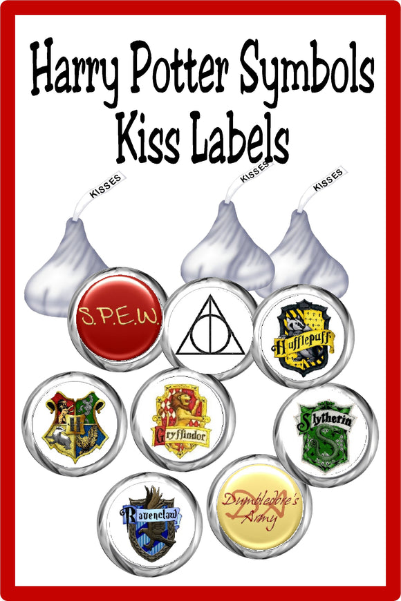 Bring all the Hogwarts Houses and your Harry Potter symbols to your dessert tabl or party favors with these Harry Potter Kiss printable labels. These printable Kiss lables are the perfect addition to any Harry Potter party.