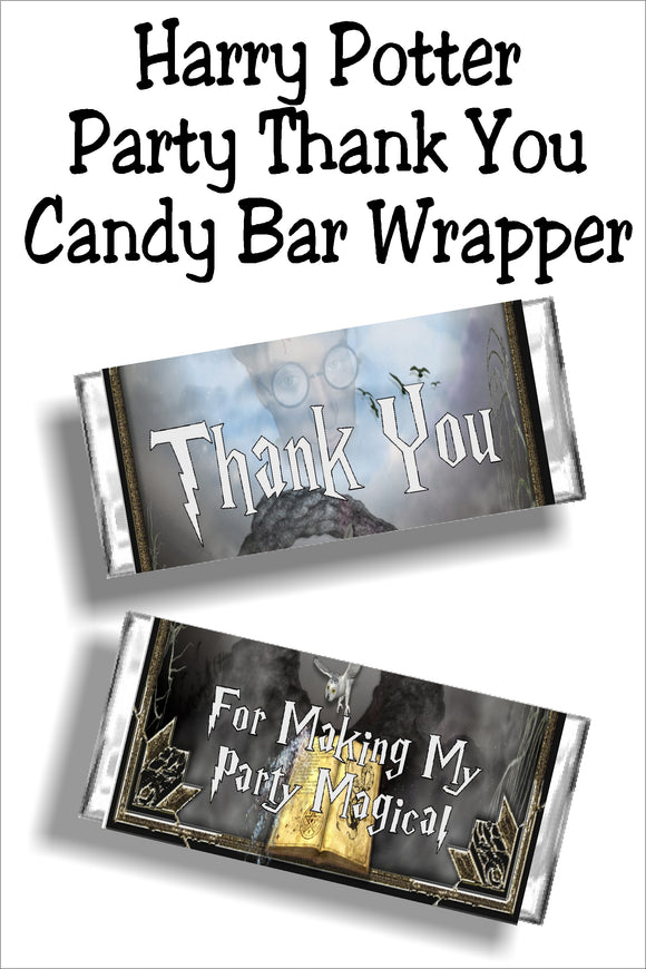 Say thank you to all your guests with this Harry Potter party thank candy bar wrapper.  Your party guests will love taking home this candy bar as a party favor and a sweet thank you. #harrypotterparty #harrypotterpartyfavor #candybarwrapper