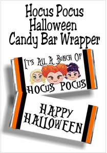 Wish all your fellow witches a Happy Halloween with this fun Hocus Pocus candy bar wrapper printable. This instant download candy label means you can download and print the perfect Halloween party favor or Halloween card for all your friends and family.