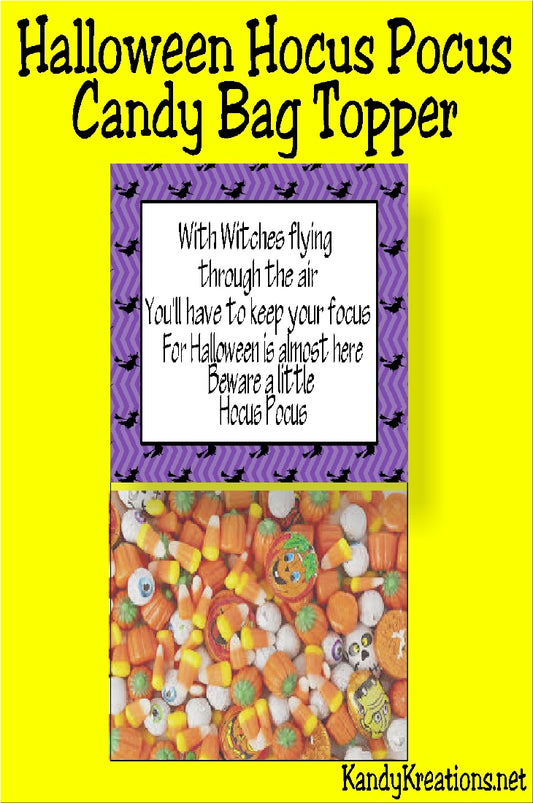 Celebrate Halloween with this fun Hocus Pocus Party bag topper printable. Topper is a fun way to add a party favor or dessert to your Witch Party this Halloween. Print and enjoy today.