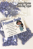 Share your princess love with this fun printable bag topper perfect for you Aladdin or Princess Party.  Bag topper printable has Jasmine standing on right side of topper with the poem that reads:   You're dreaming of your freedom  Outside your palace door  So enjoy these yummy princess seeds  For there's love and magic in store.