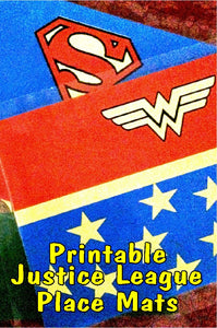 Enjoy a fun super hero dinner party with these printable place mats starring the Justice League.