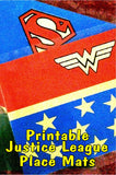 Enjoy a fun super hero dinner party with these printable place mats starring the Justice League.