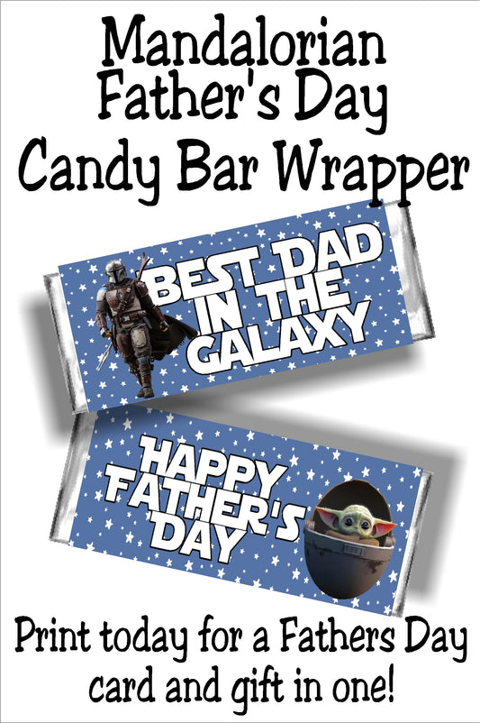 star wars mandalorian fathers day candy bar wrapper printable perfect for the Star Wars dad.