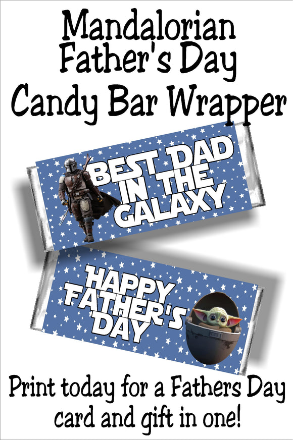 star wars mandalorian fathers day candy bar wrapper printable perfect for the Star Wars dad.