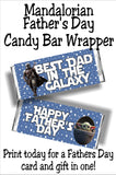 star wars mandalorian fathers day candy bar wrapper printable perfect for the Star Wars dad.