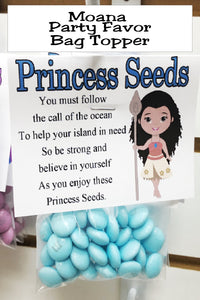 Celebrate the fun and magic of Moana at your next Moana birthday party with this printable bag topper.  This Moana party favor is the perfect party treat for filling treat bags or as a candy on your dessert table.