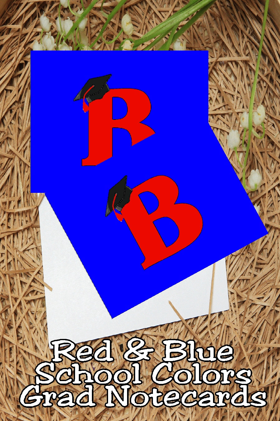Blue and Red School Colors Monogram Graduation Printable Notecards
