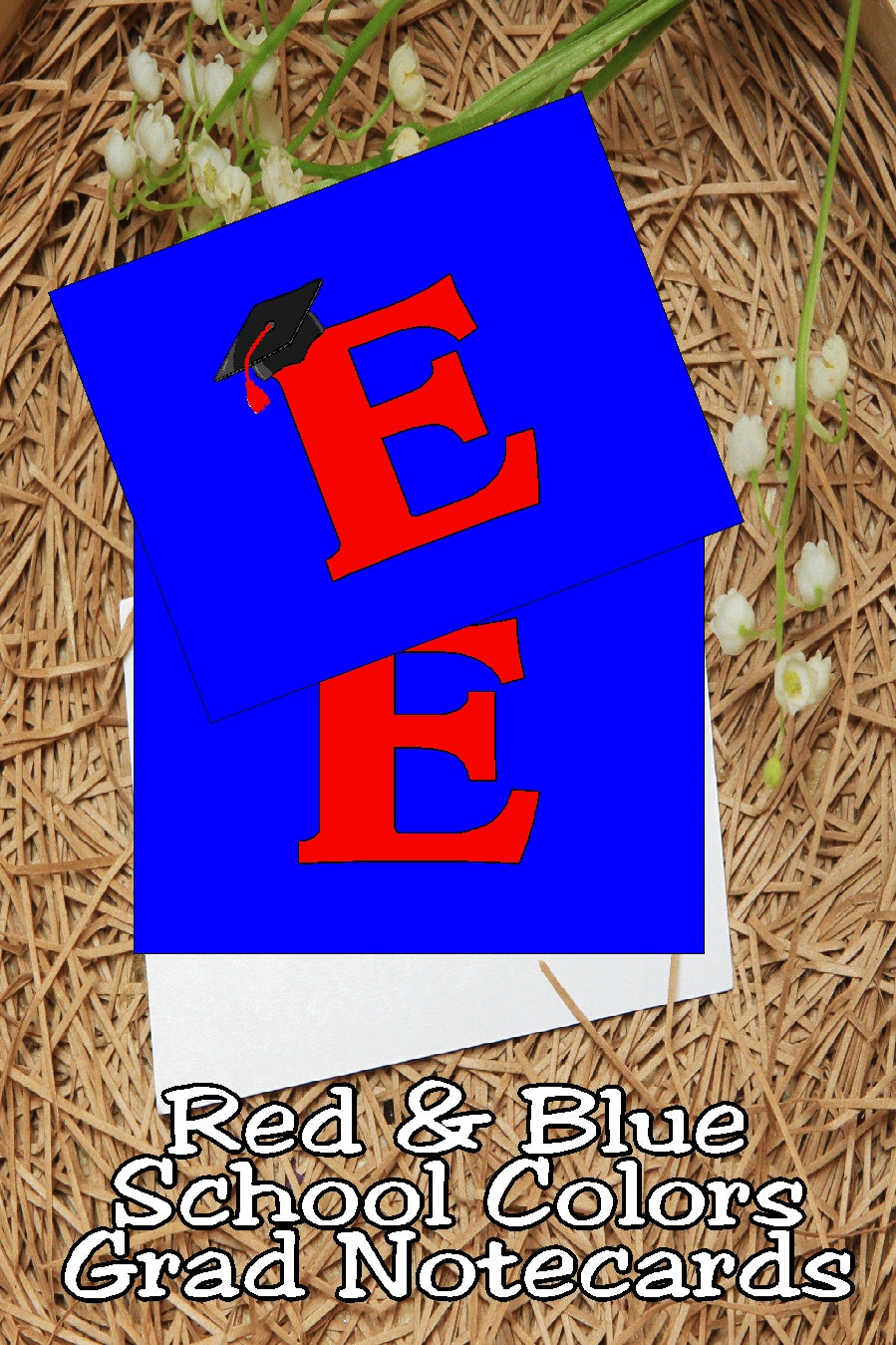 Blue and Red School Colors Monogram Graduation Printable Notecards