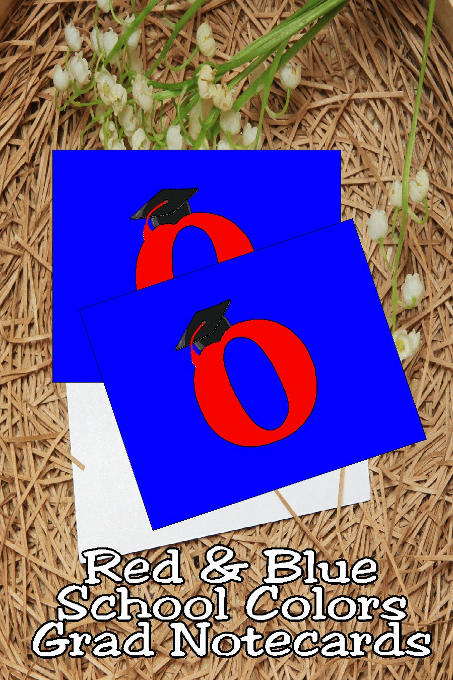 Blue and Red School Colors Monogram Graduation Printable Notecards