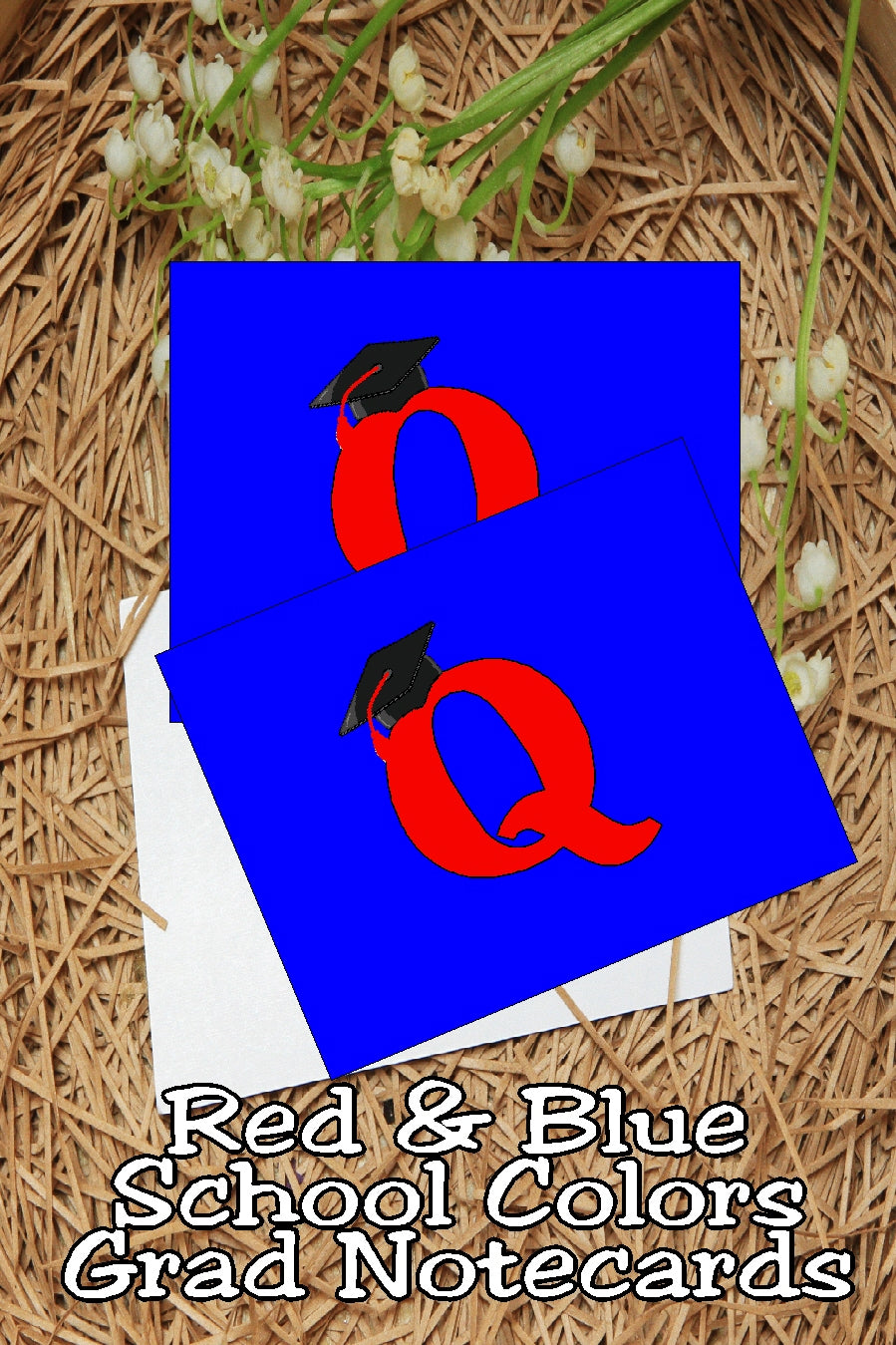 Blue and Red School Colors Monogram Graduation Printable Notecards