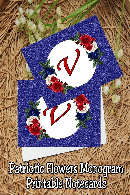Patriotic Flowers Monogram Notecard Printable