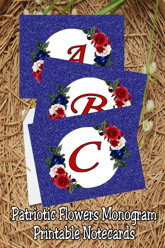 Patriotic Flowers Monogram Notecard Printable