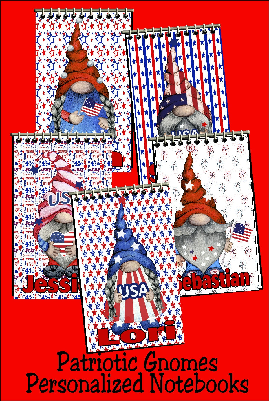 Patriotic Gnomes Personalized Notebooks