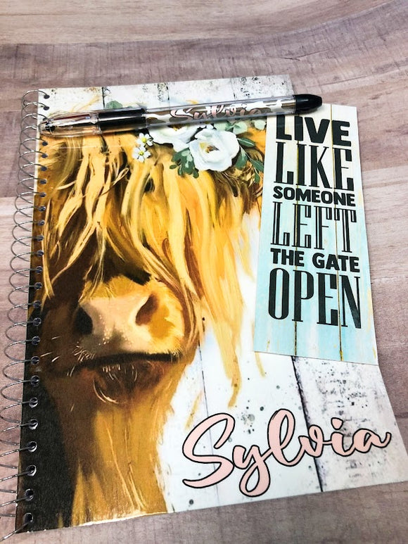 Highland Cow Personalized Notebook Gift Set