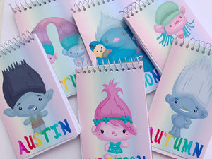 Bring the while gang to your Trolls party with these fun, personalized mini notebooks  notebooks make great party favors or treats at your party and are the perfect way to say thank you for coming  