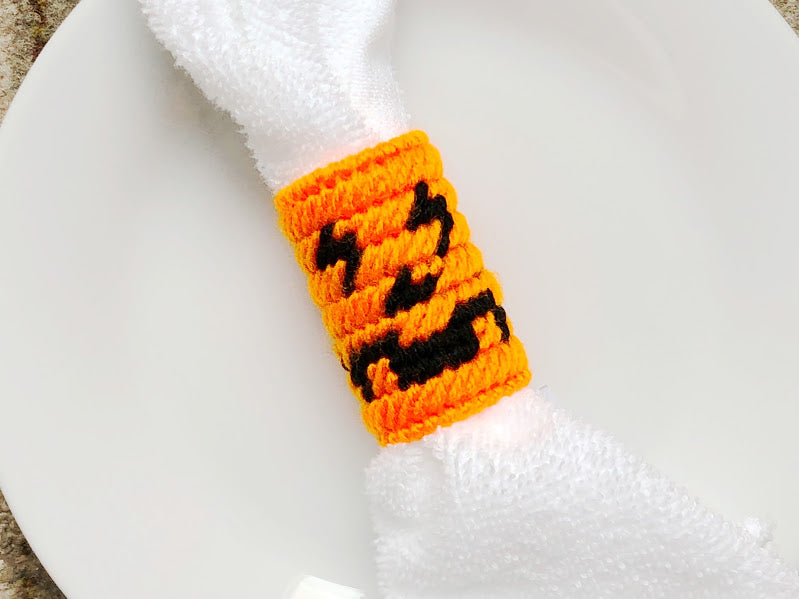 Halloween Pumpkin Face Napkin Ring Plastic Canvas Pattern