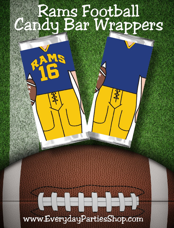 Cheer your favorite football team all the way to the big game with these printable candy bar wrappers. Candy bar wrappers comes with the Los Angeles Rams jersey colors and can cheer 