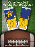 Cheer your favorite football team all the way to the big game with these printable candy bar wrappers. Candy bar wrappers comes with the Los Angeles Rams jersey colors and can cheer "Go Rams" or any other cheer you need. #ramsfootball #NFLRams #footballparty #superbowl 