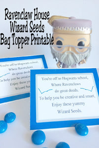 Show your house pride with these Ravenclaw house Wizard Seeds. These printablebag toppers are perfect for a Harry Potter party and are a unique and fun party favor.