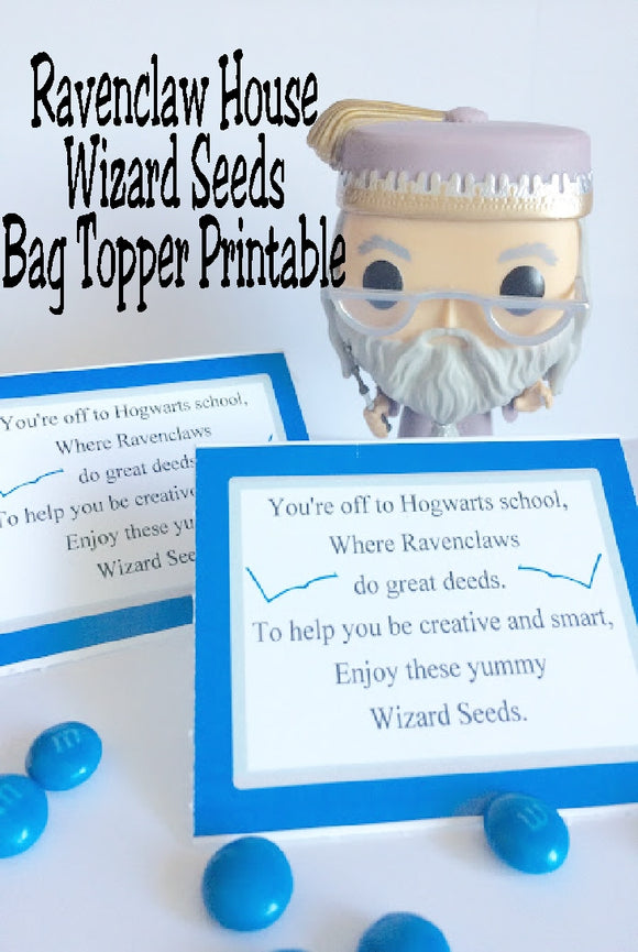 Show your house pride with these Ravenclaw house Wizard Seeds. These printablebag toppers are perfect for a Harry Potter party and are a unique and fun party favor.