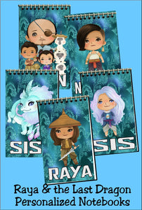 Bring a little magic and friendship to your birthday party with these personalized notebooks that make great party favors for all your guests.  Notebooks feature Raya and the Last Dragon characters on a magical blue/green background with party guests' names.