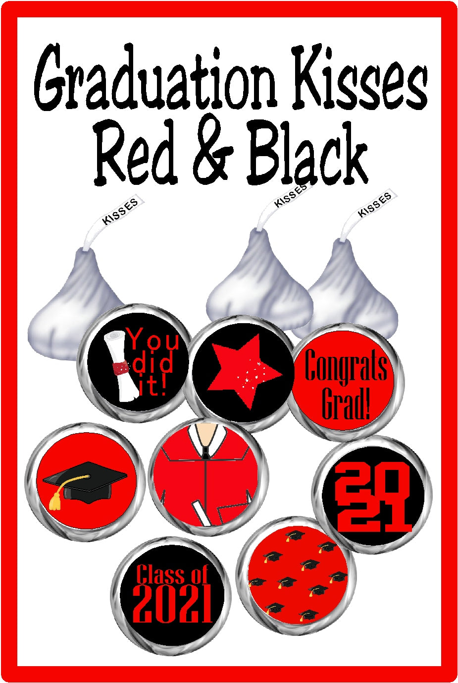 Red Graduation Kiss Label Printable