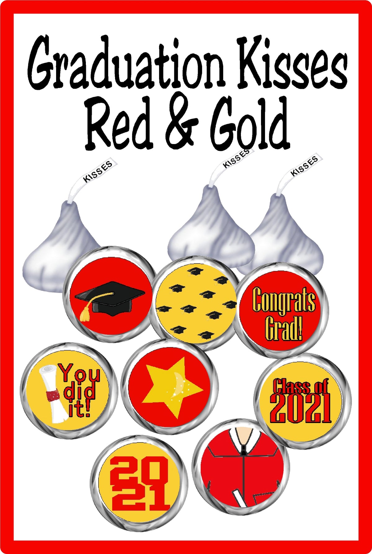 Red Graduation Kiss Label Printable