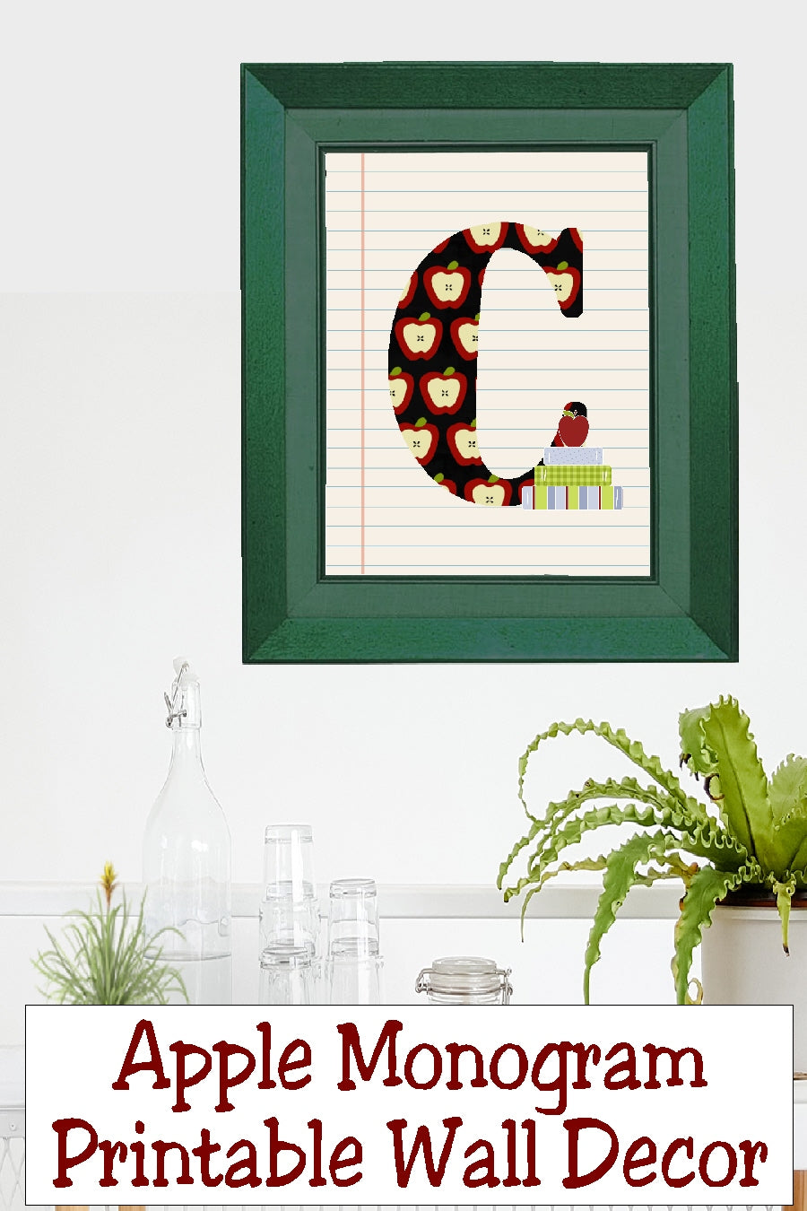 School Apple Monogram Printable Wall Decor