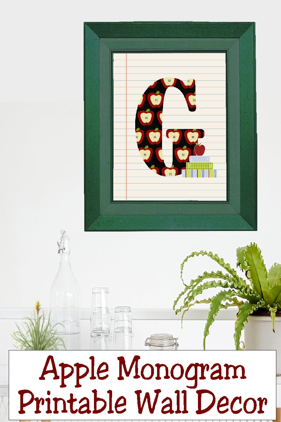 School Apple Monogram Printable Wall Decor