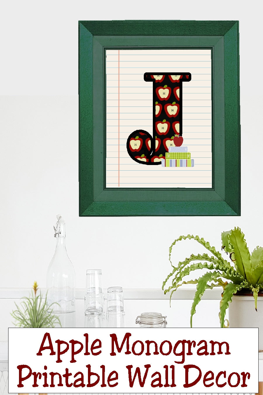 School Apple Monogram Printable Wall Decor