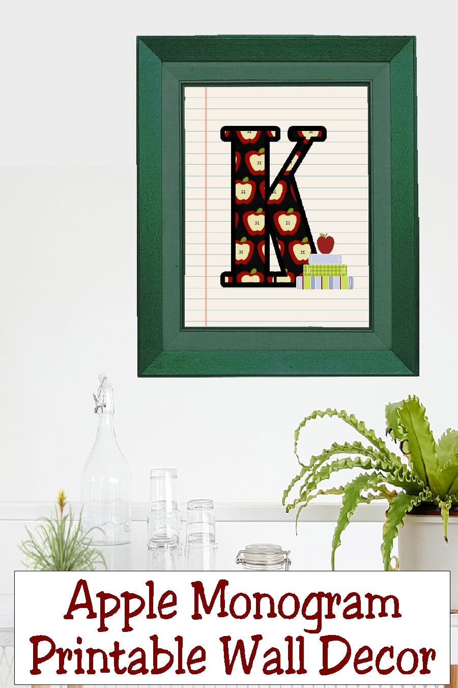 School Apple Monogram Printable Wall Decor