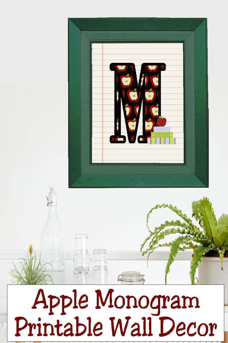 School Apple Monogram Printable Wall Decor