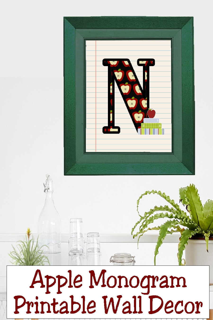 School Apple Monogram Printable Wall Decor