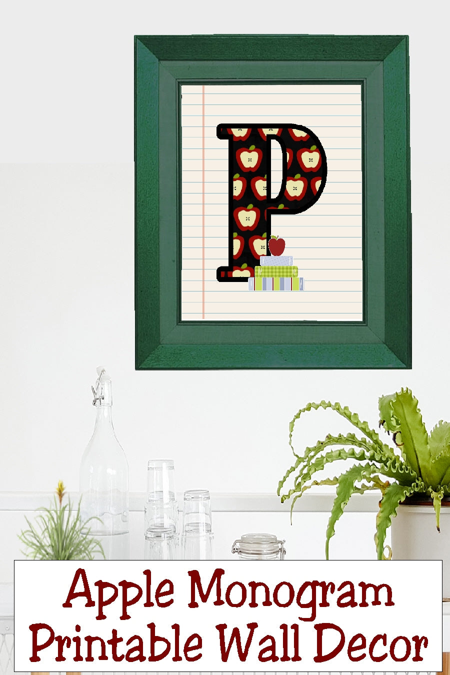 School Apple Monogram Printable Wall Decor