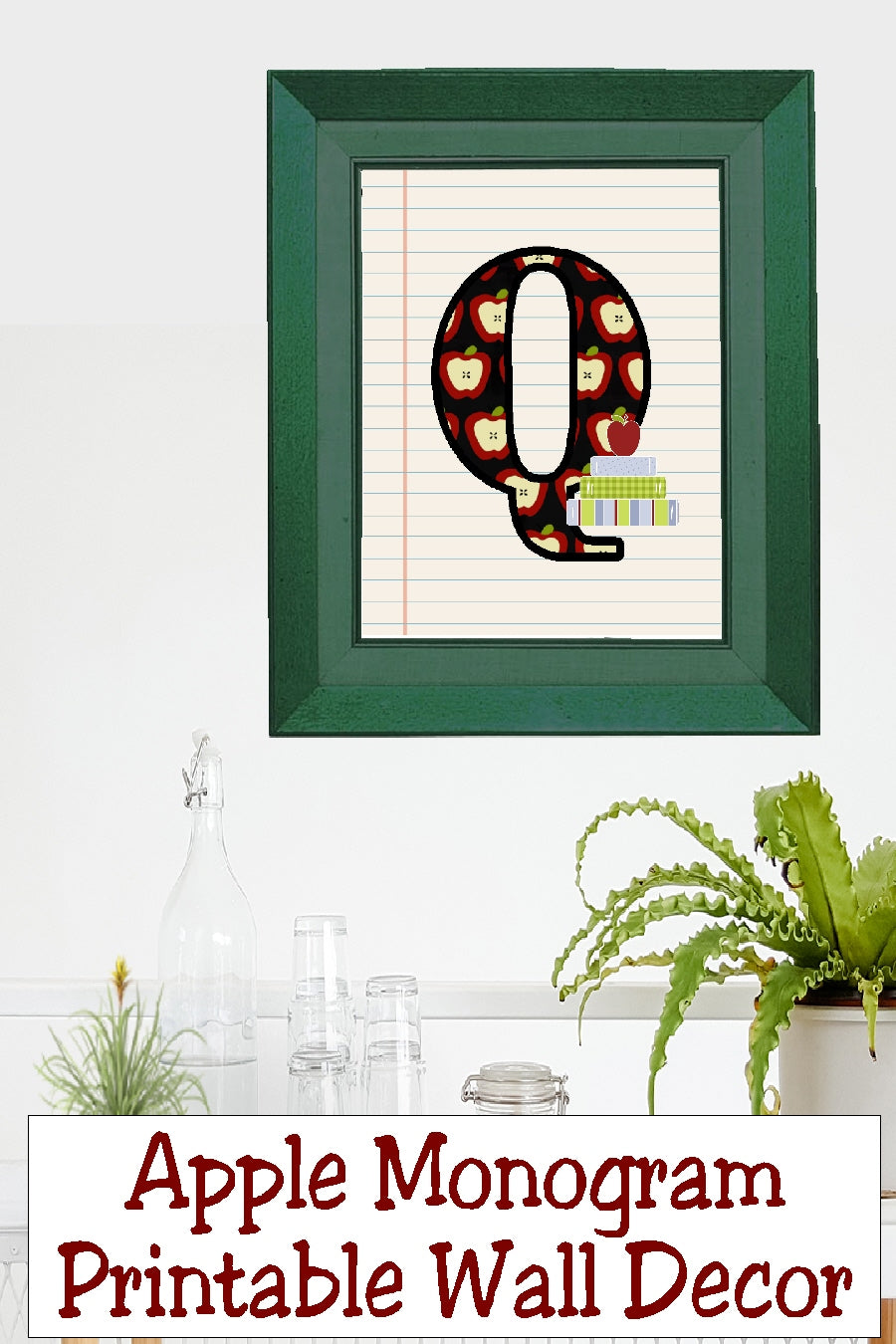 School Apple Monogram Printable Wall Decor
