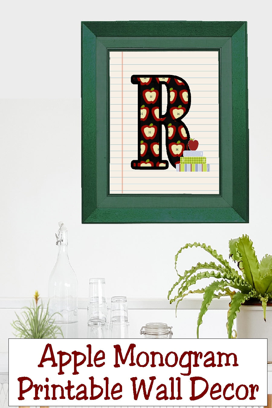 School Apple Monogram Printable Wall Decor