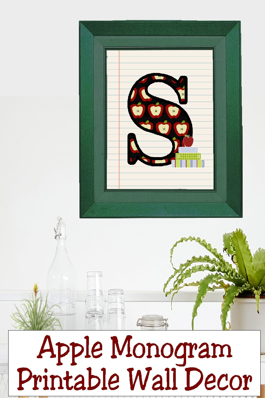 School Apple Monogram Printable Wall Decor