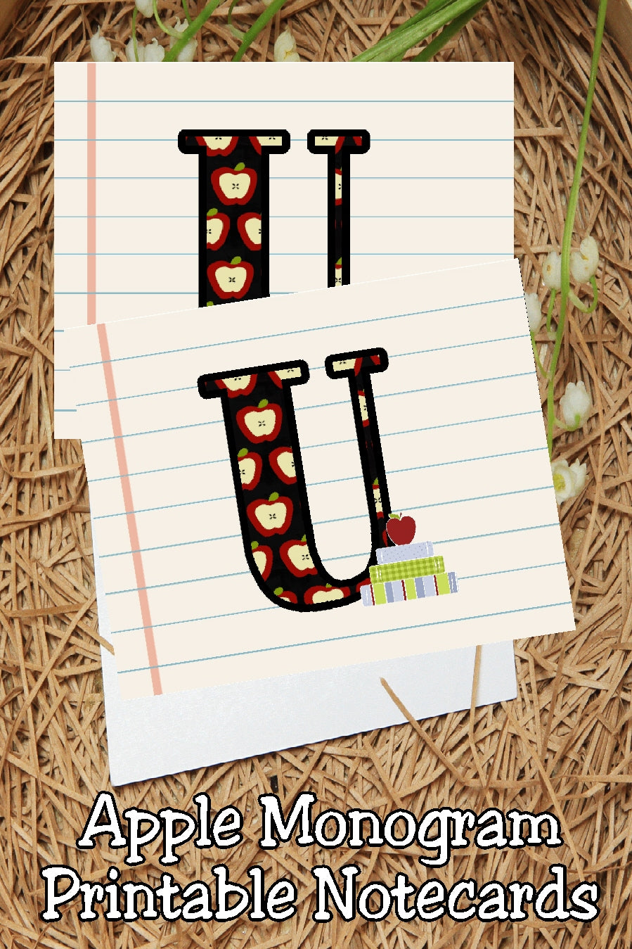 Apple Monogram Notecard Printable