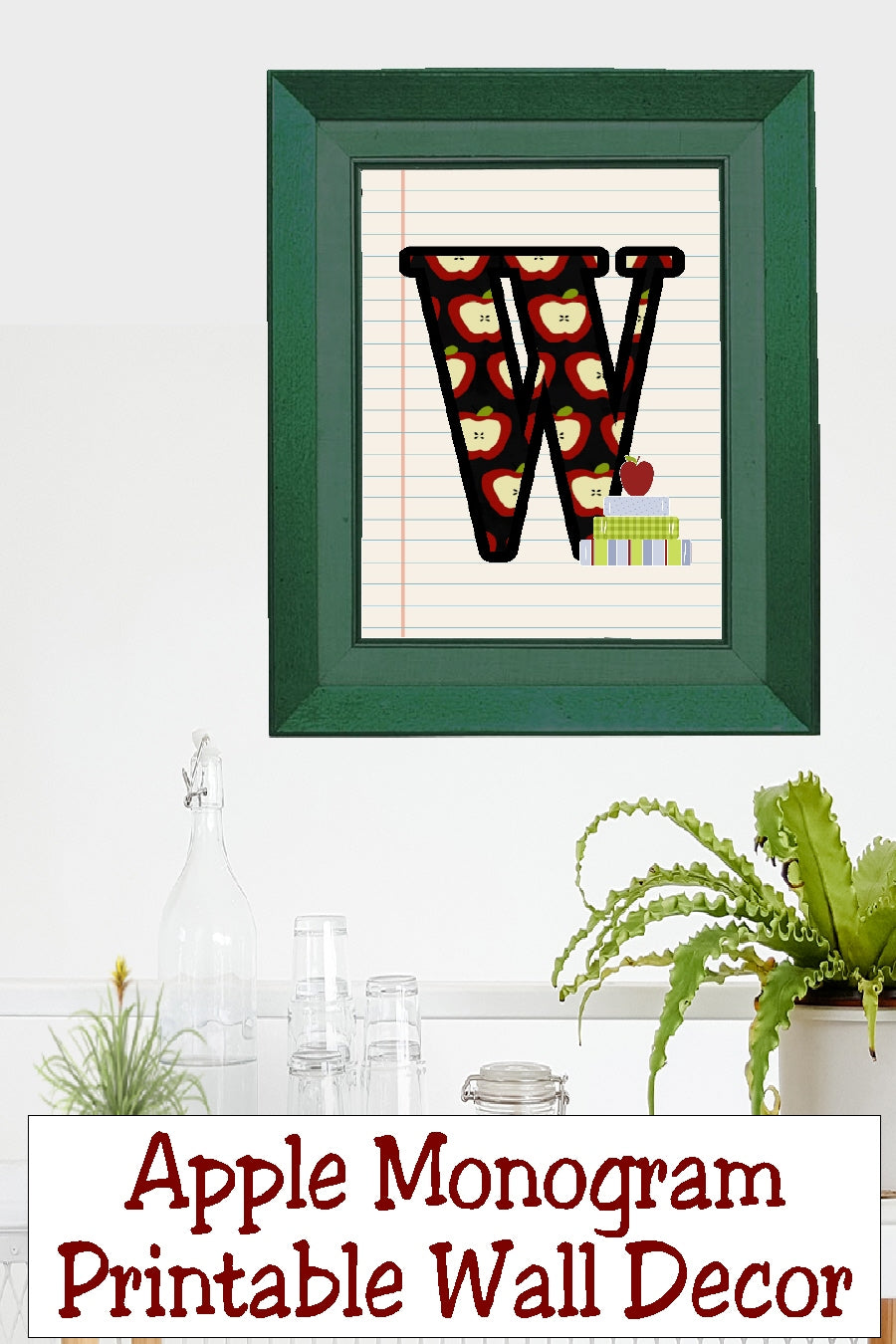 School Apple Monogram Printable Wall Decor