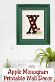 School Apple Monogram Printable Wall Decor