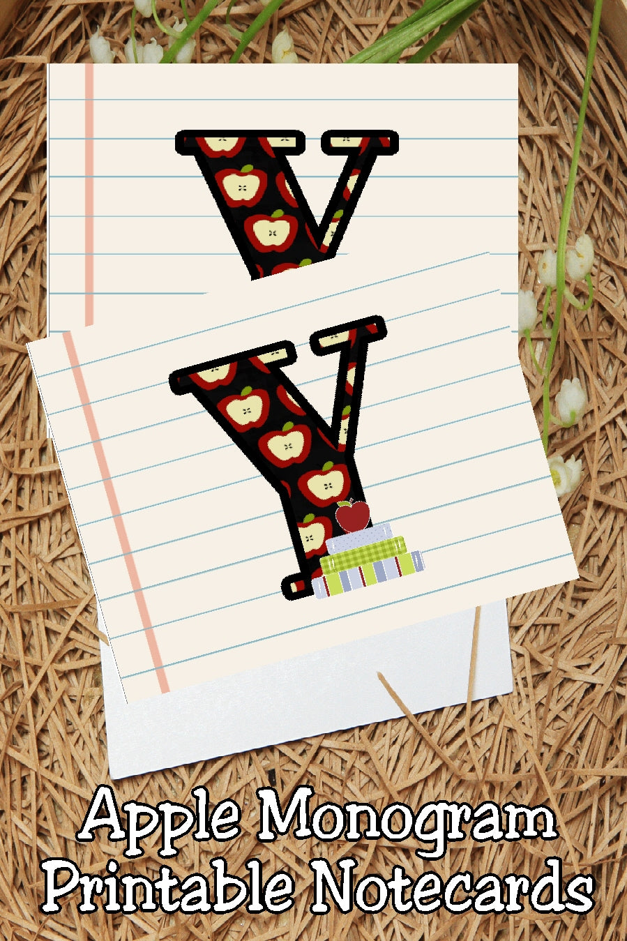 Apple Monogram Notecard Printable