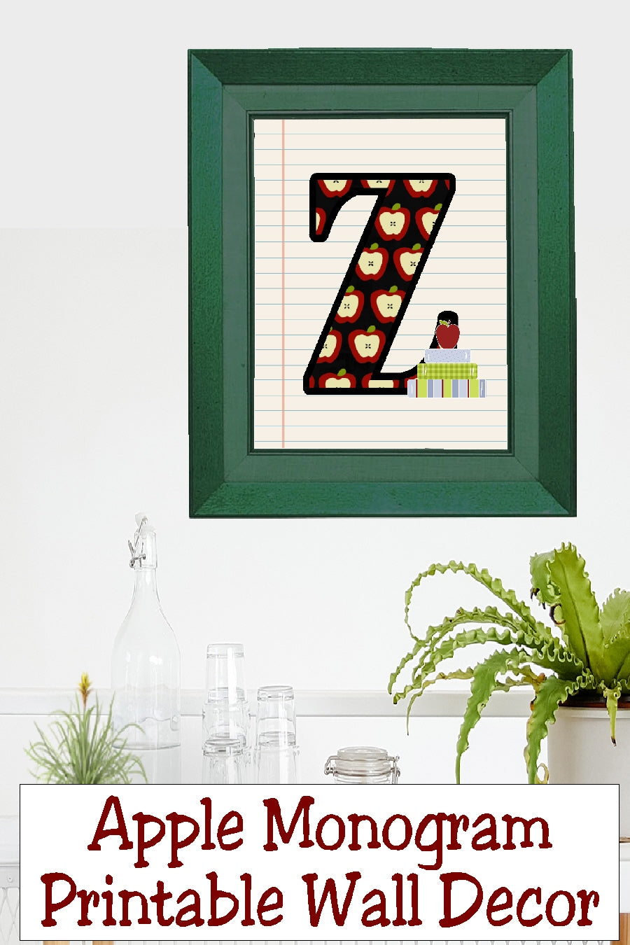 School Apple Monogram Printable Wall Decor