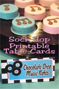These easy printable table cards are perfect for your 1950s party or your Sock Hop party. So easy to print and add to your party decorations or use as a name card or for your dessert table.